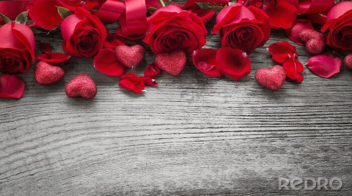 Sticker Rode rozen met hartjes