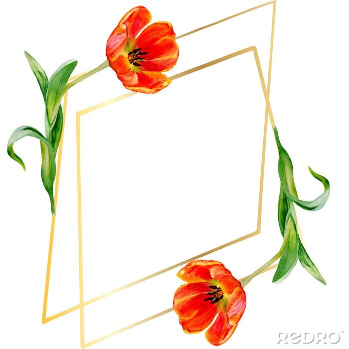 Sticker Rode tulpen in een geometrisch frame