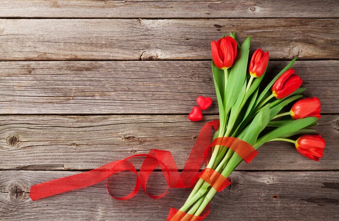 Sticker Rode tulpen met een lint