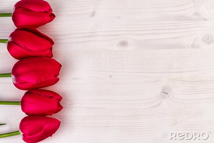 Sticker Rode tulpen op een wit bord