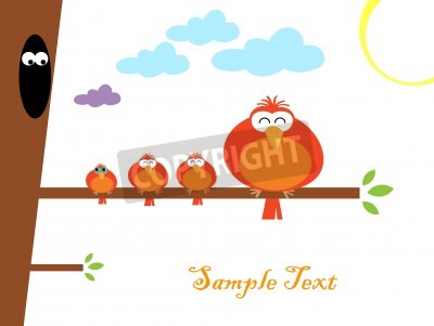 Sticker Rode vogels van verschillende grootte op een tak