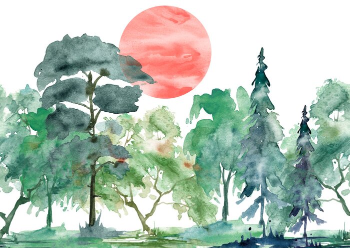 Sticker Rode zon over het bos