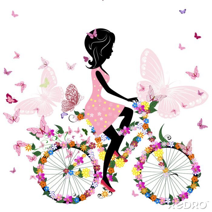 Sticker Romantisch ontwerp met vlinders op een fiets