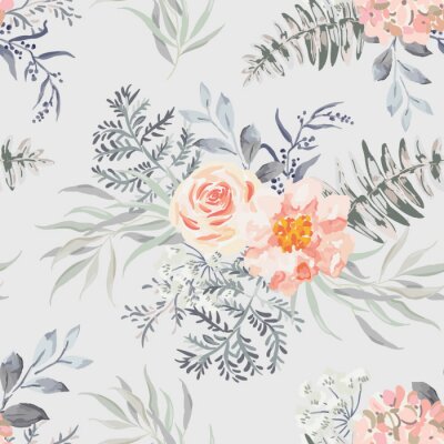 Sticker Romantisch vintage boeket met bloemen en bladeren