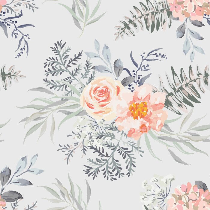 Sticker Romantisch vintage boeket met bloemen en bladeren