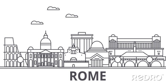 Sticker Rome architectuur lijn skyline illustratie. Lineair vector stadsbeeld met beroemde bezienswaardigheden, stadsbezienswaardigheden, design iconen. Bewerkbare strepen