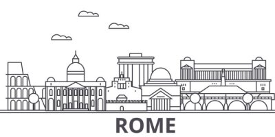 Sticker Rome architectuur lijn skyline illustratie. Lineair vector stadsbeeld met beroemde bezienswaardigheden, stadsbezienswaardigheden, design iconen. Bewerkbare strepen