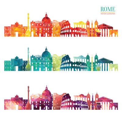 Sticker Rome gedetailleerde skyline. Reizen en toerisme achtergrond. Vector illustratie