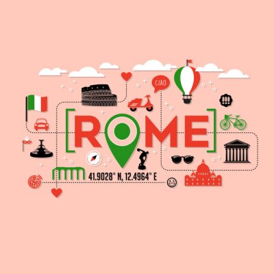 Sticker Rome Italië pictogrammen en typografie ontwerp voor kaarten, banners, t-shirts en posters