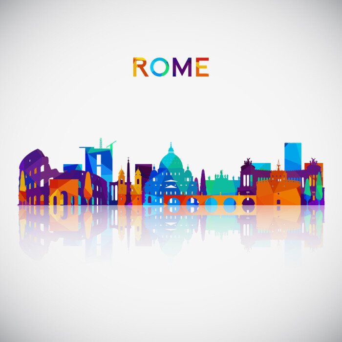 Sticker Rome skyline silhouette in colorful geometric style. Symbol for your design. Vector illustration.