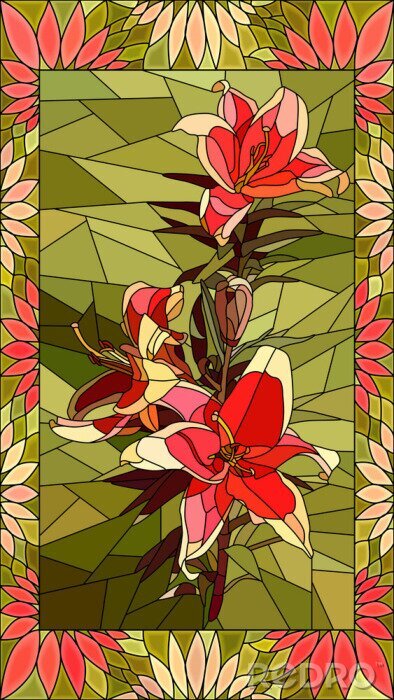 Sticker Rood-groen mozaïek met een bloem