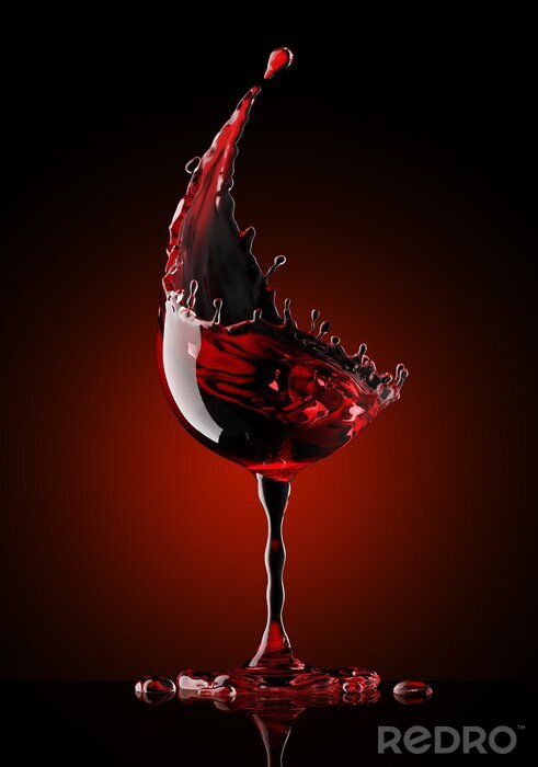 Sticker Rood wijnglas op donkere achtergrond