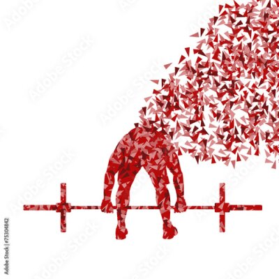 Poster Rood-witte afbeelding van een man die gewichten heft.