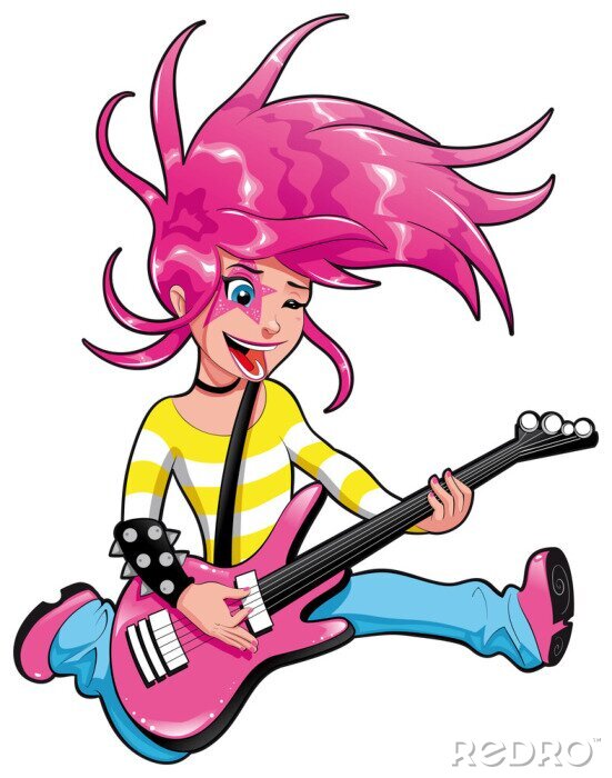 Sticker Roodharige meisje elektrische gitaar spelen