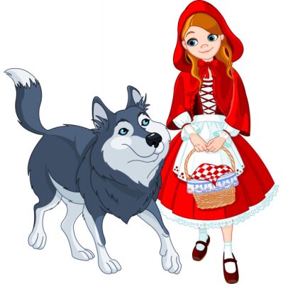 Sticker Roodkapje met een mand en een wolf