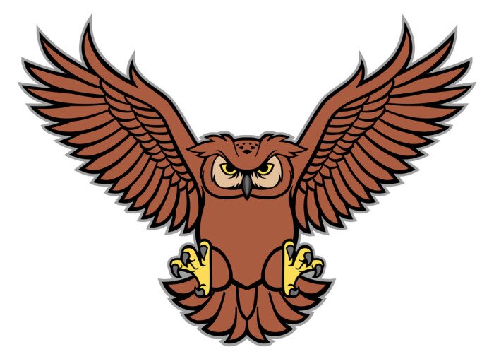 Sticker Roofzuchtige uil tijdens de vlucht