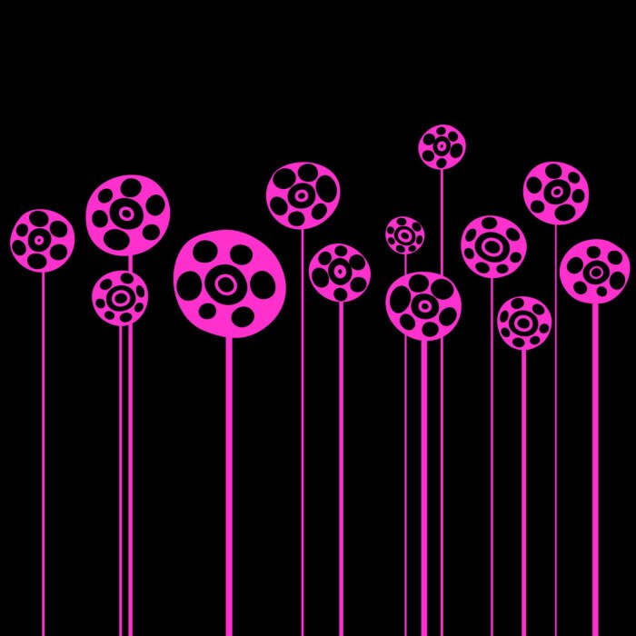 Sticker Roze bloemen op een zwarte achtergrond