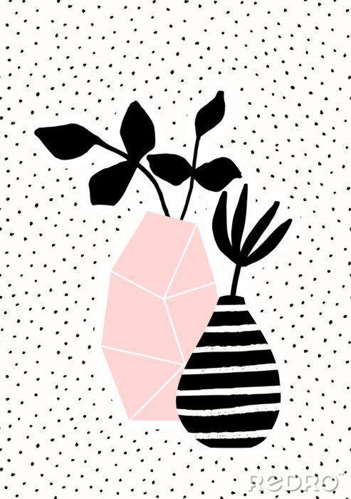 Sticker Roze en Gestreepte Vaas met Takken