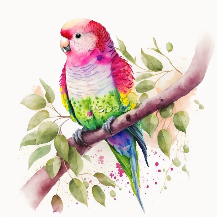 Sticker Roze en groene papegaai