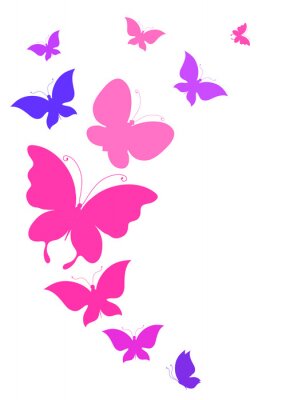 Sticker Roze en paarse vlinders