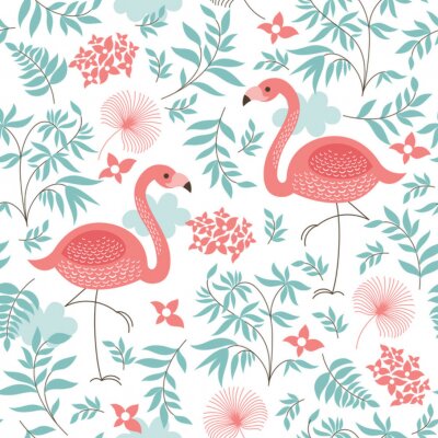 Roze flamingo's bloemen en bladeren