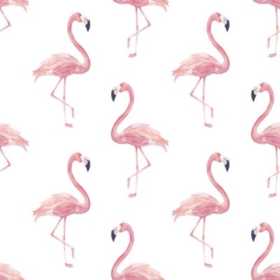 Behang Roze flamingo's op een witte achtergrond