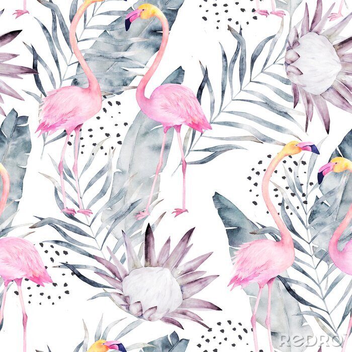 Sticker Roze flamingobladeren en stippen