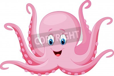 Sticker Roze lachende octopus op een witte achtergrond