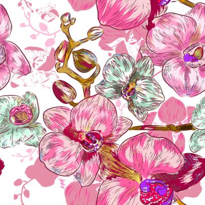 Roze patroon met orchideeën