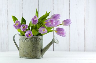 Sticker Roze tulpen in een gieter