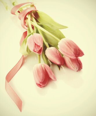 Sticker Roze tulpen in een retro foto