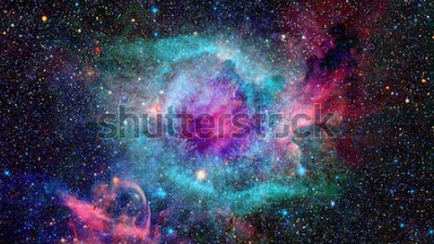 Sticker Roze-turquoise nevel tegen de achtergrond van de ruimte