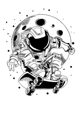 Sticker Ruimteastronaut die op een skateboard rijdt
