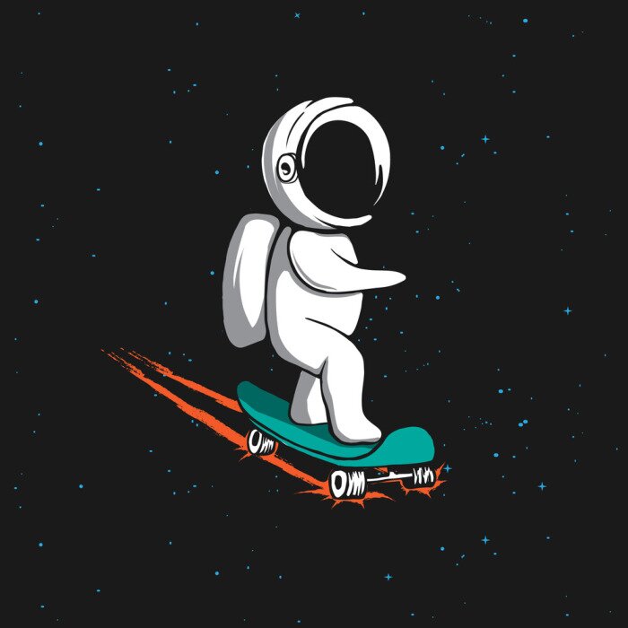Sticker Ruimteastronaut die op een skateboard rijdt