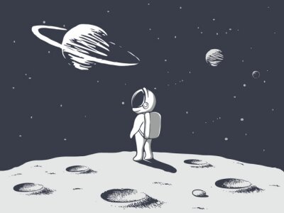 Sticker Ruimteastronaut die verre planeten bekijkt