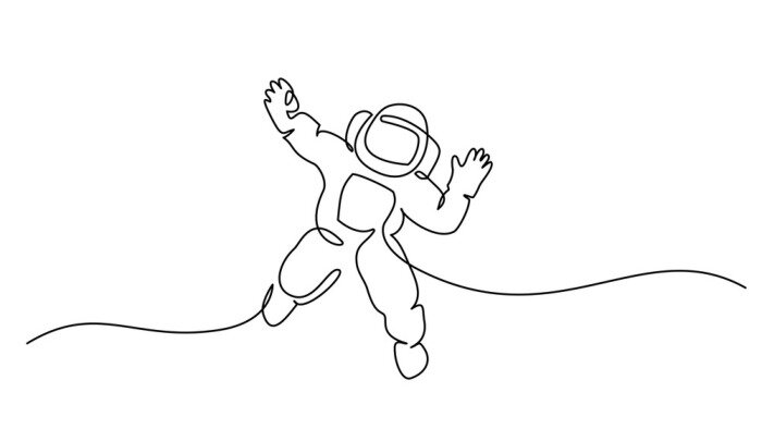 Sticker Ruimteastronaut één lijntekening