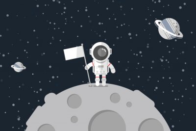 Sticker Ruimteastronaut met een vlag op de planeet