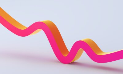 Sticker Ruimtelijk roze-oranje lint op een egale achtergrond