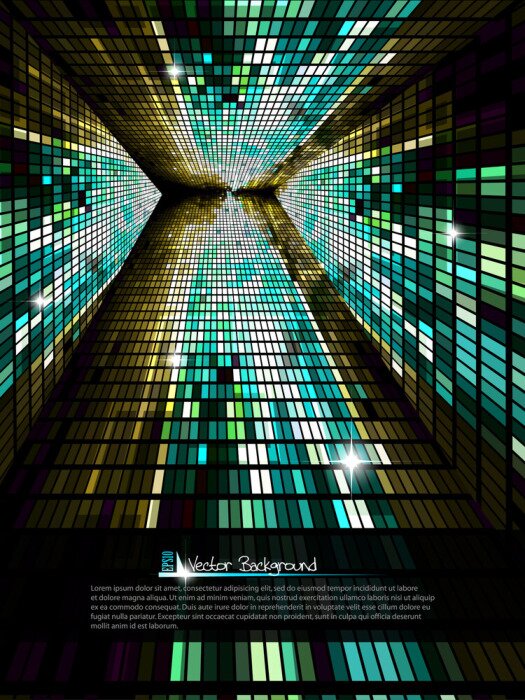 Sticker Ruimtelijke tunnel gemaakt van gloeiende rechthoeken