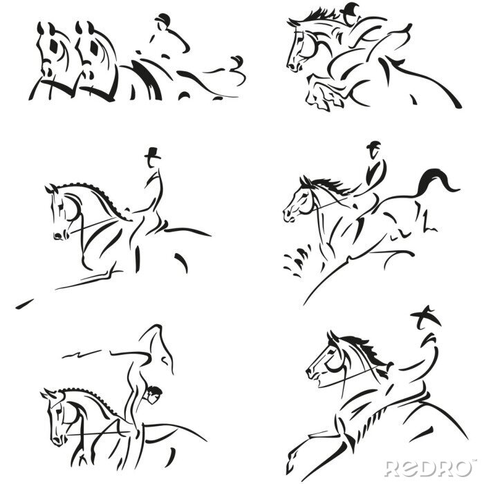 Sticker Ruiterpaarden zwarte afbeeldingen van paarden en ruiters