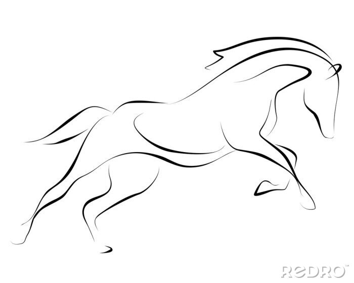 Sticker Running black line paard op witte achtergrond. Vector grafisch.