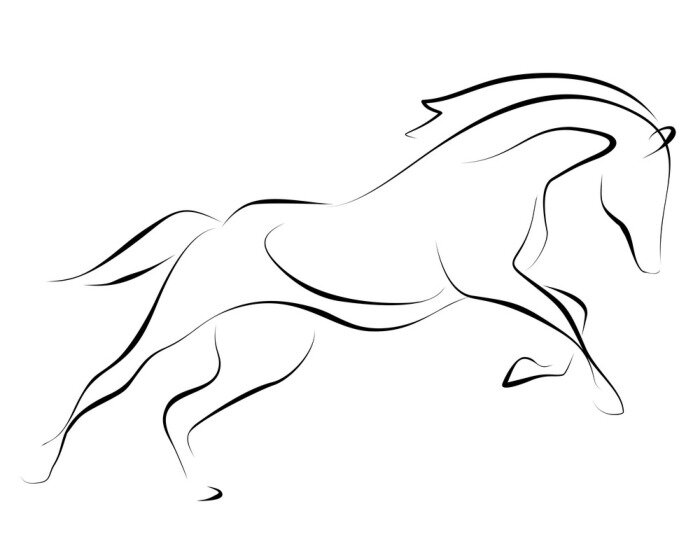Sticker Running black line paard op witte achtergrond. Vector grafisch.