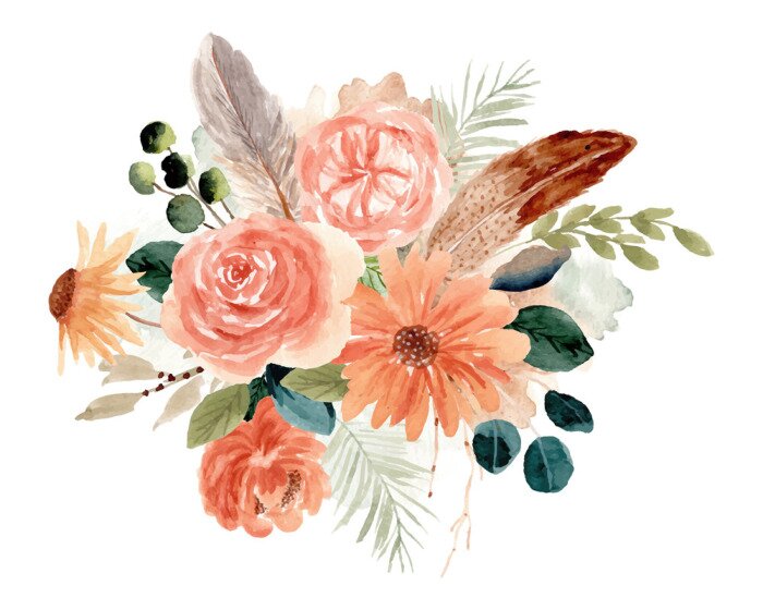 Sticker rustic floral bouquet watercolor