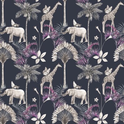 Behang Safaridieren tussen tropische planten