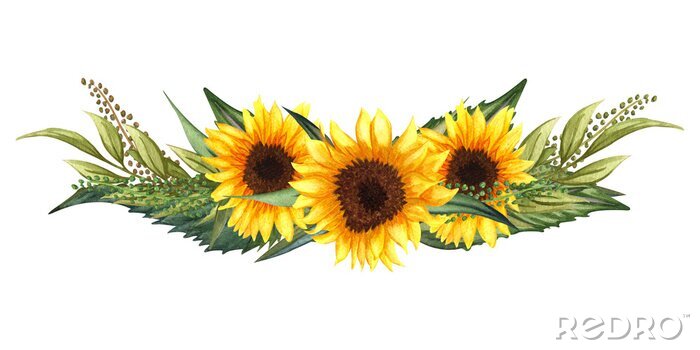 Sticker Samenstelling met drie zonnebloemen