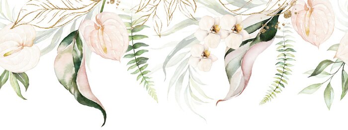 Sticker Samenstelling met tropische bladeren en bloemen