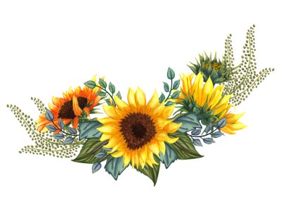 Samenstelling van zonnebloemen en bladeren