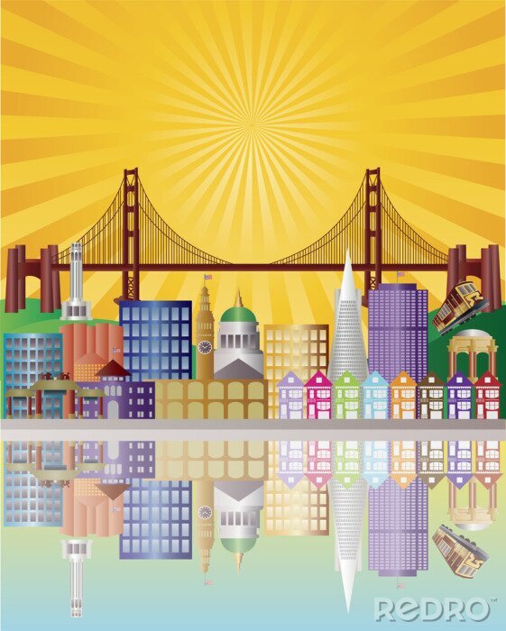 Sticker San Francisco City Skyline at Sunrise Illustratie