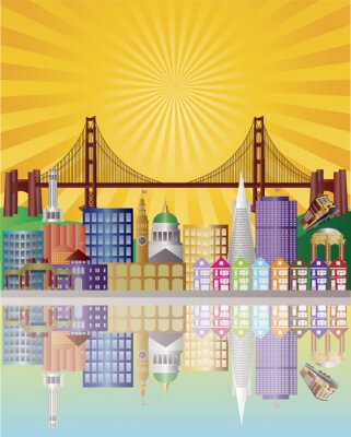 Sticker San Francisco City Skyline at Sunrise Illustratie