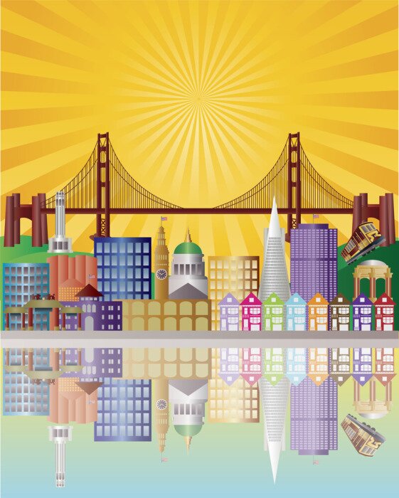 Sticker San Francisco City Skyline at Sunrise Illustratie